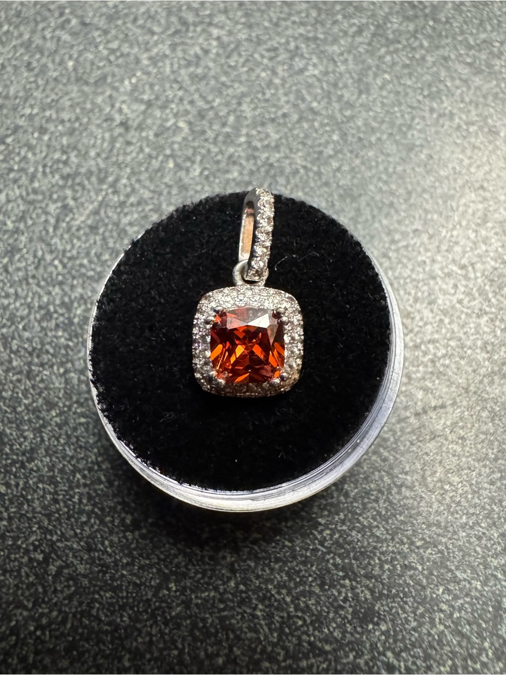 Source Unknown Silver Pendant with Vibrant Orange Cushion Stone